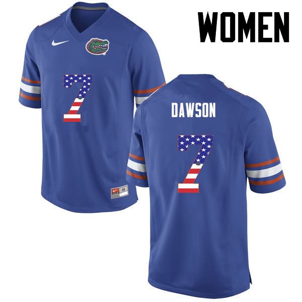 NCAA Florida Gators Duke Dawson Women's #7 USA Flag Fashion Nike Blue Stitched Authentic College Football Jersey ZEL0564LU